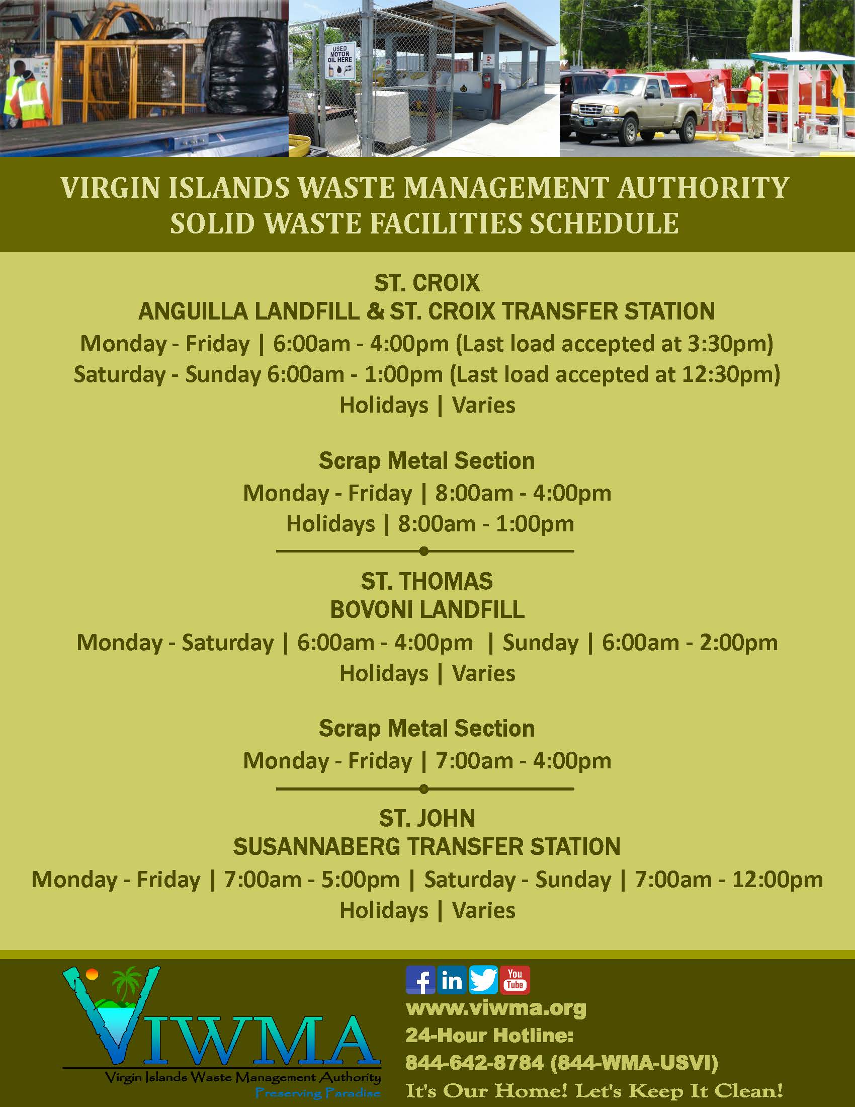 landfill & t. station schedules - virgin islands waste management
