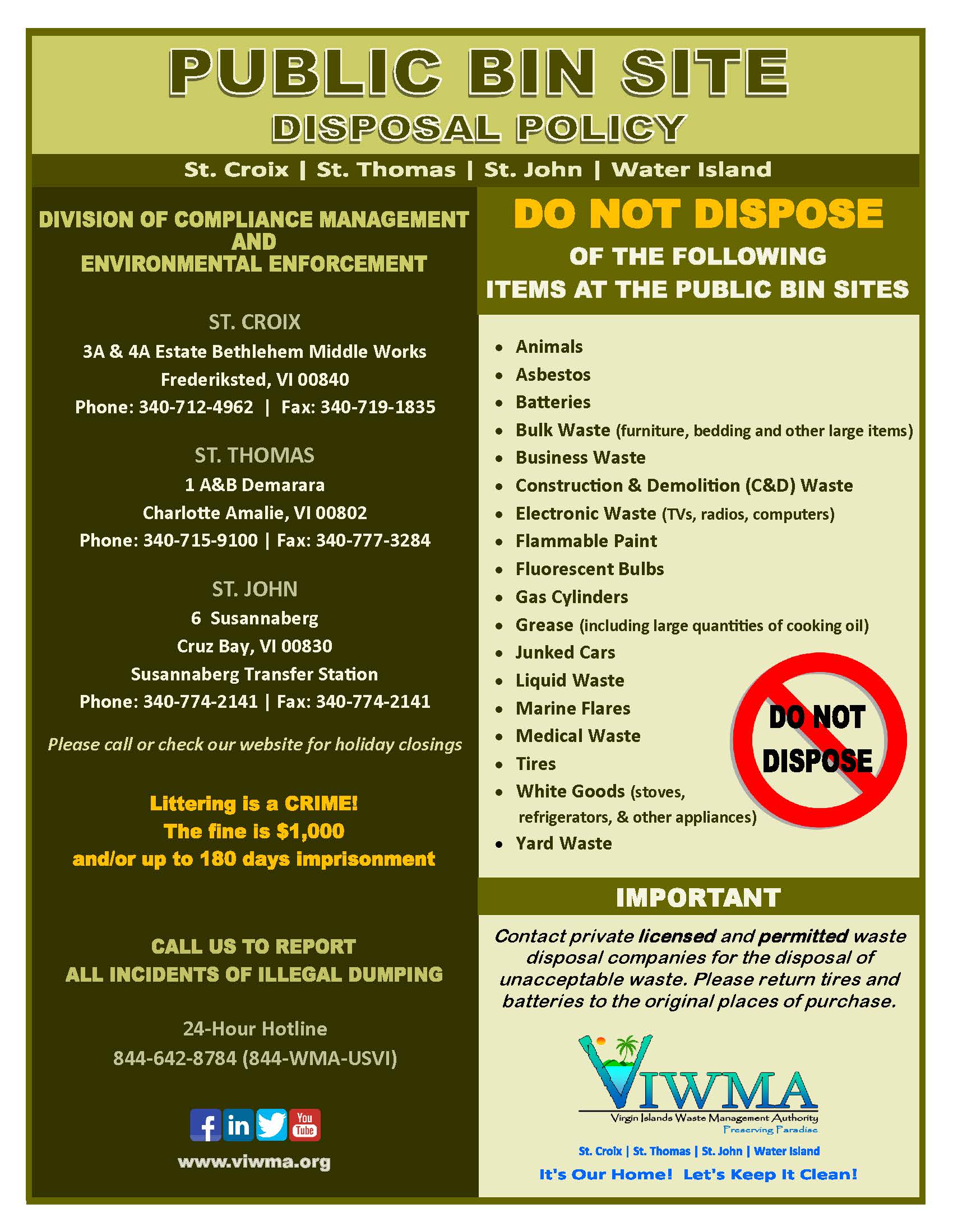 Landfill Transfer Station Bin Site Acceptance Policy Flyer Page 2